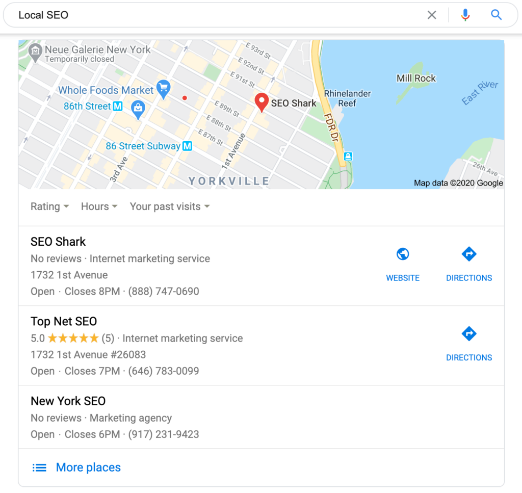Local SEO map and business listings.