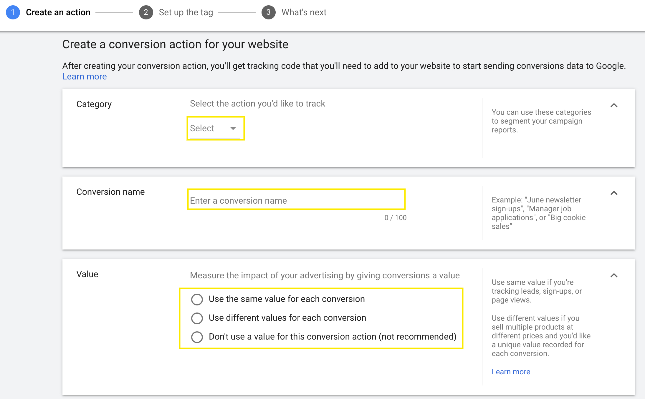 Step1Covnersion Add Ads Conversion