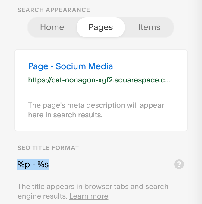 Squarespace SEO Page Settings