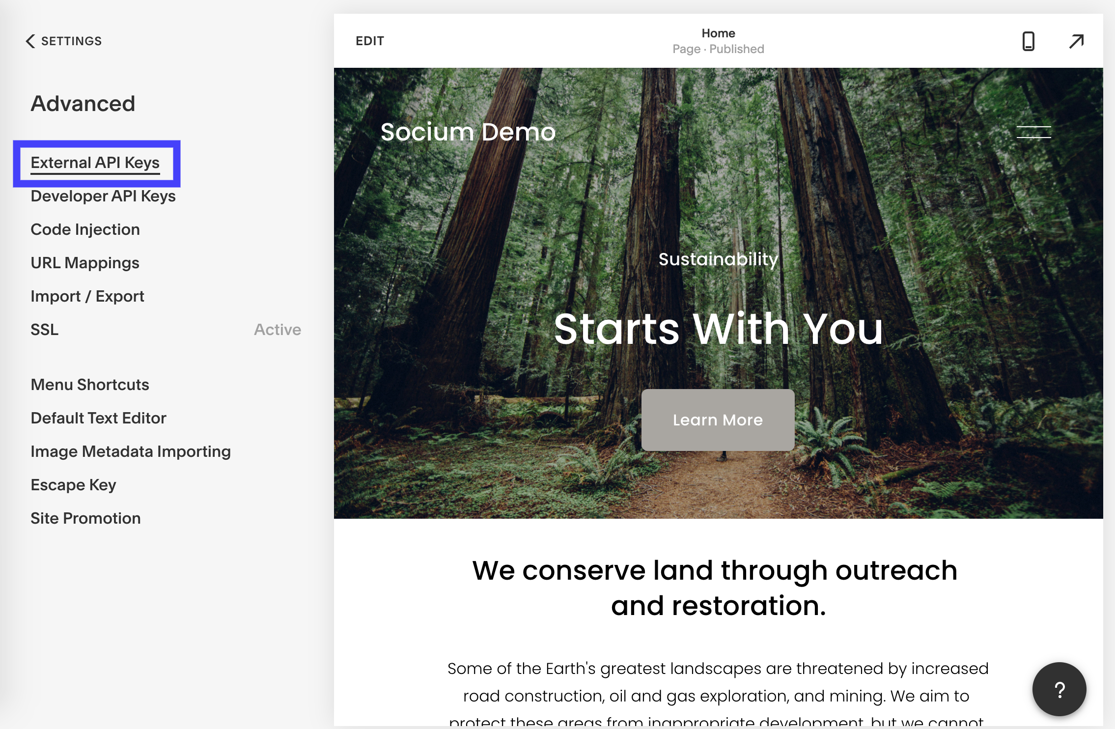 External API Keys Squarespace External API Keys