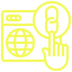 Icon showcasing a fake web browser with a finger pointing to a link button.