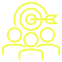 Icon showcasing a three person audience and a hollow target above them.